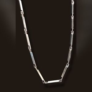 2.5mm Silver Stainless Steel Geometric Long Thin Bar Link Necklace - 22" & 28"